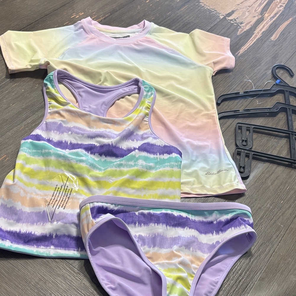 Eddie Bauer Pastel Tie-Dye Girls 3-Piece Swim Set - Purple/Multicolor